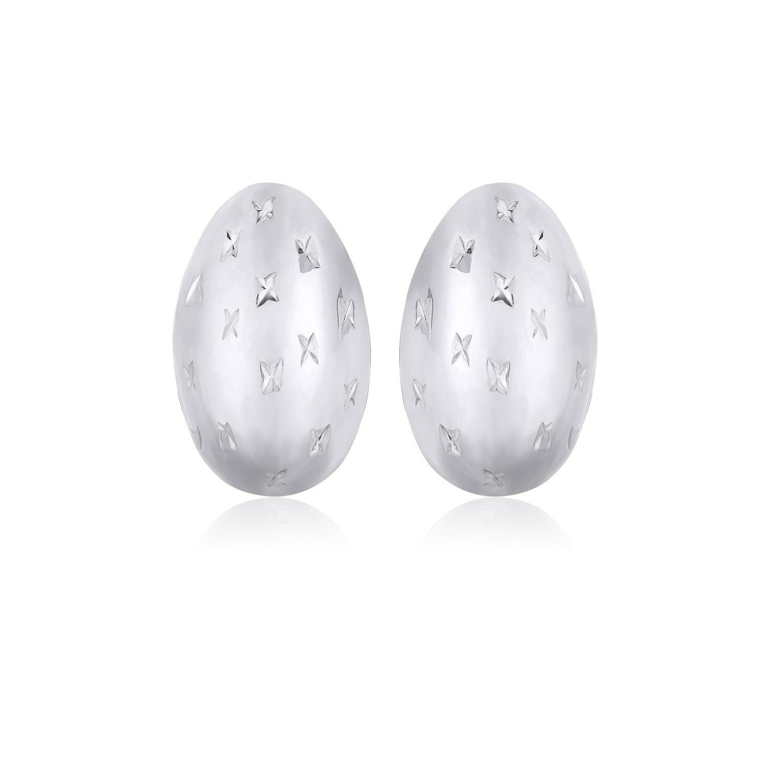 14K White Gold Sparkle Kiss Diamond-cut Oval Stud Earrings