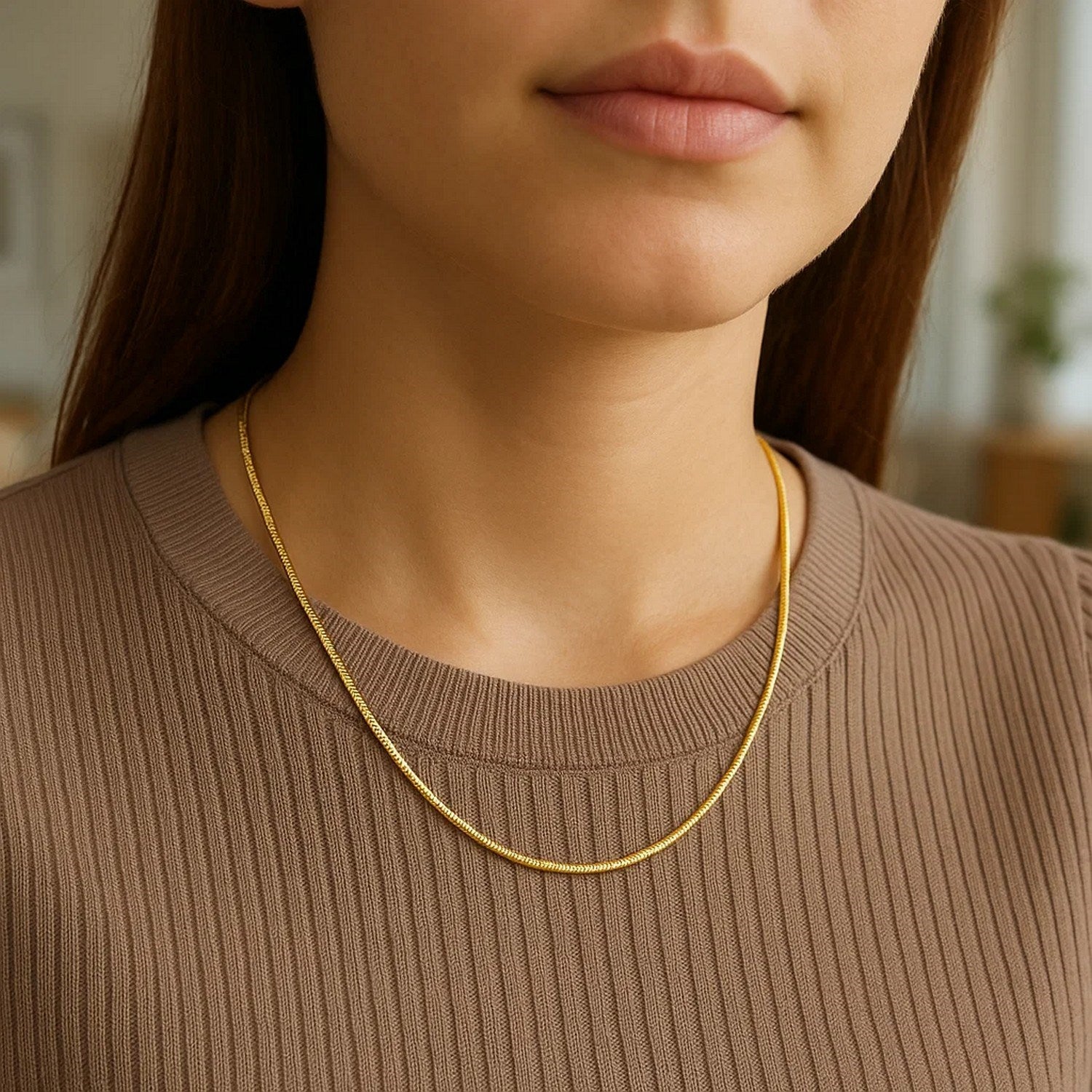 1.0mm 14K Yellow Gold Octagonal Shiny Snake Chain