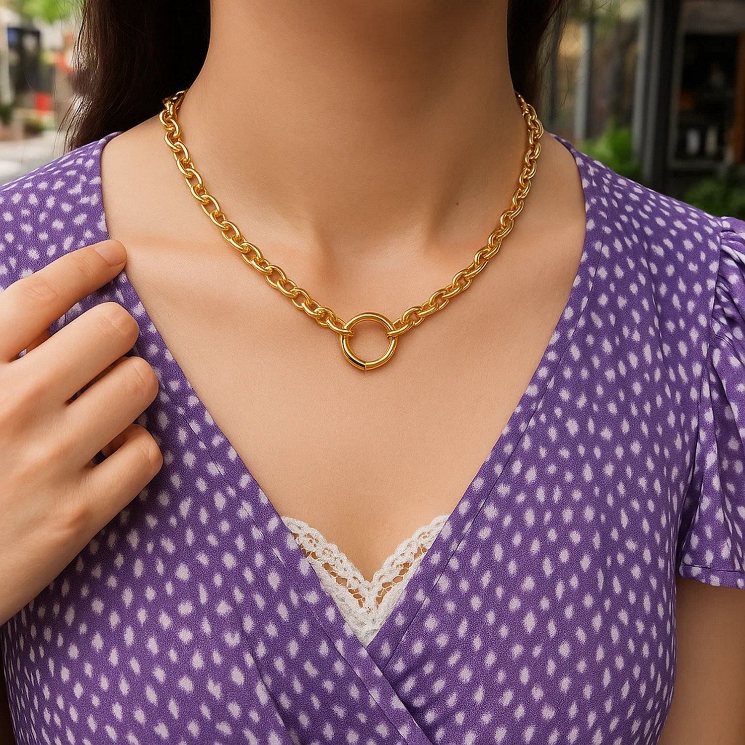 14K Yellow Gold Push Lock Charm Necklace (4.20 mm)