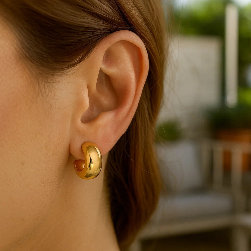 14K Yellow Gold Polished C Hoop Huggie Earrings