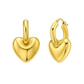 14K Yellow Gold Puffy Heart Dangle Huggie Hoops Earrings