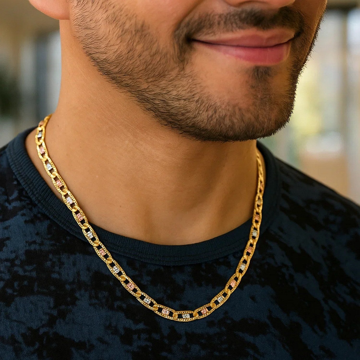 14K Tri Color Gold Pave Valentino Chain (3.50 mm)