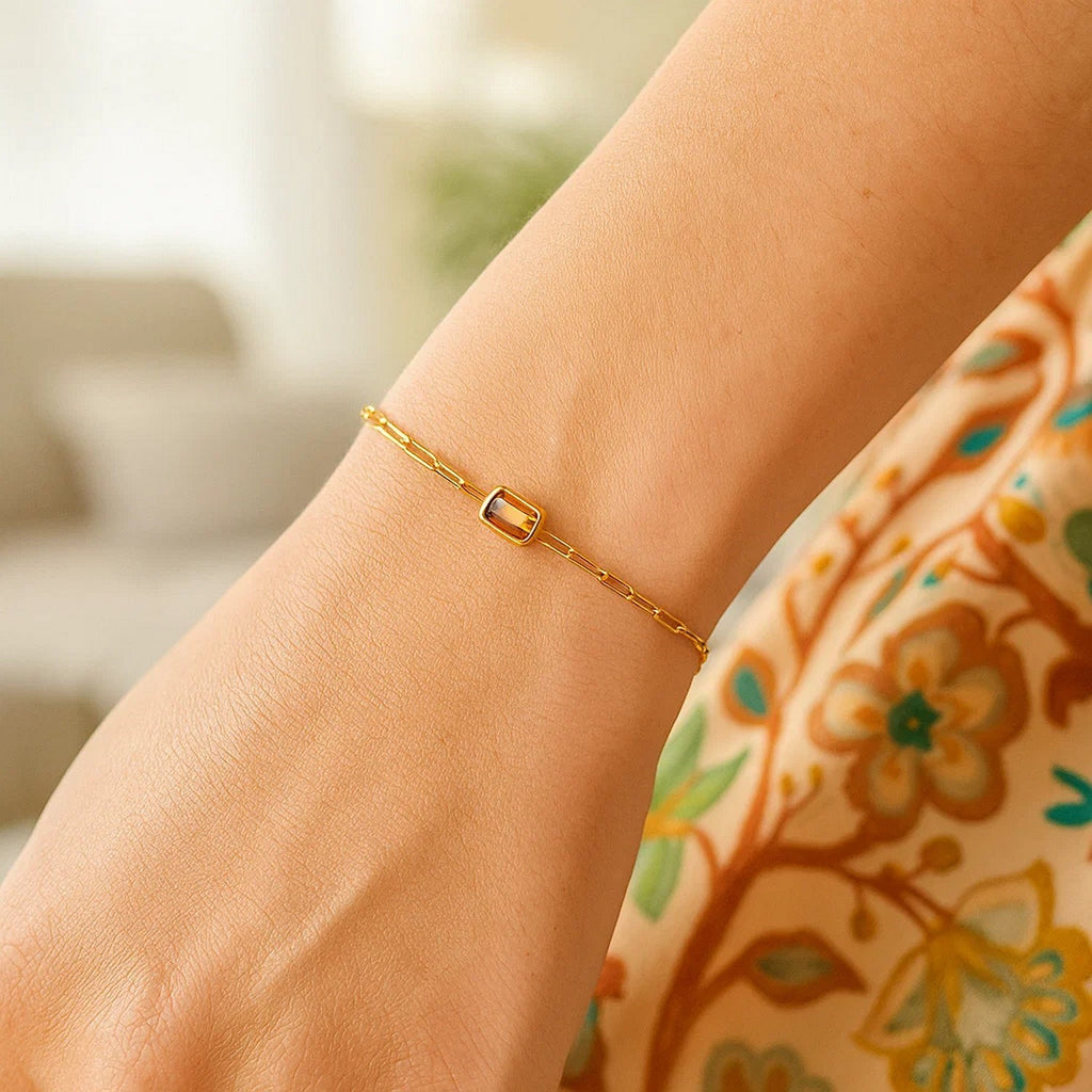 14K Yellow Gold Citrine Paperclip Bracelet (1.50 mm)