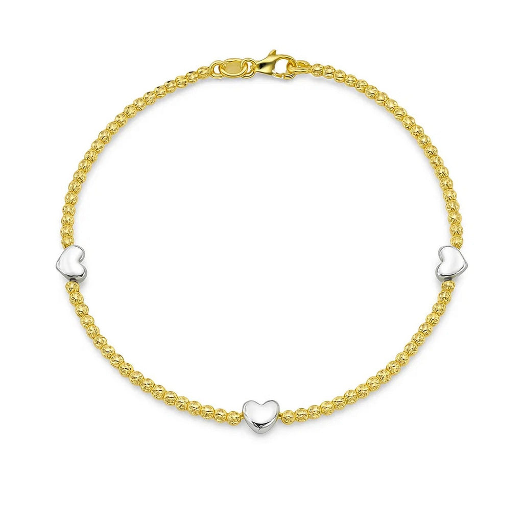 14K Yellow and White Gold Heart Bead Bracelet