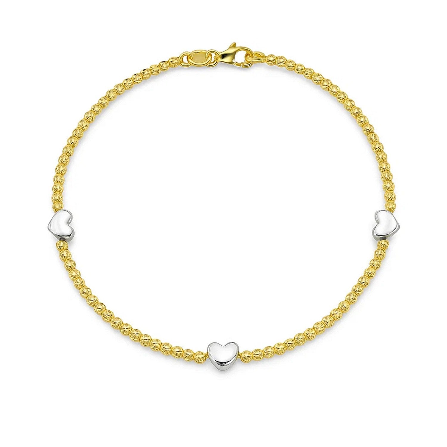 14K Yellow and White Gold Heart Bead Bracelet