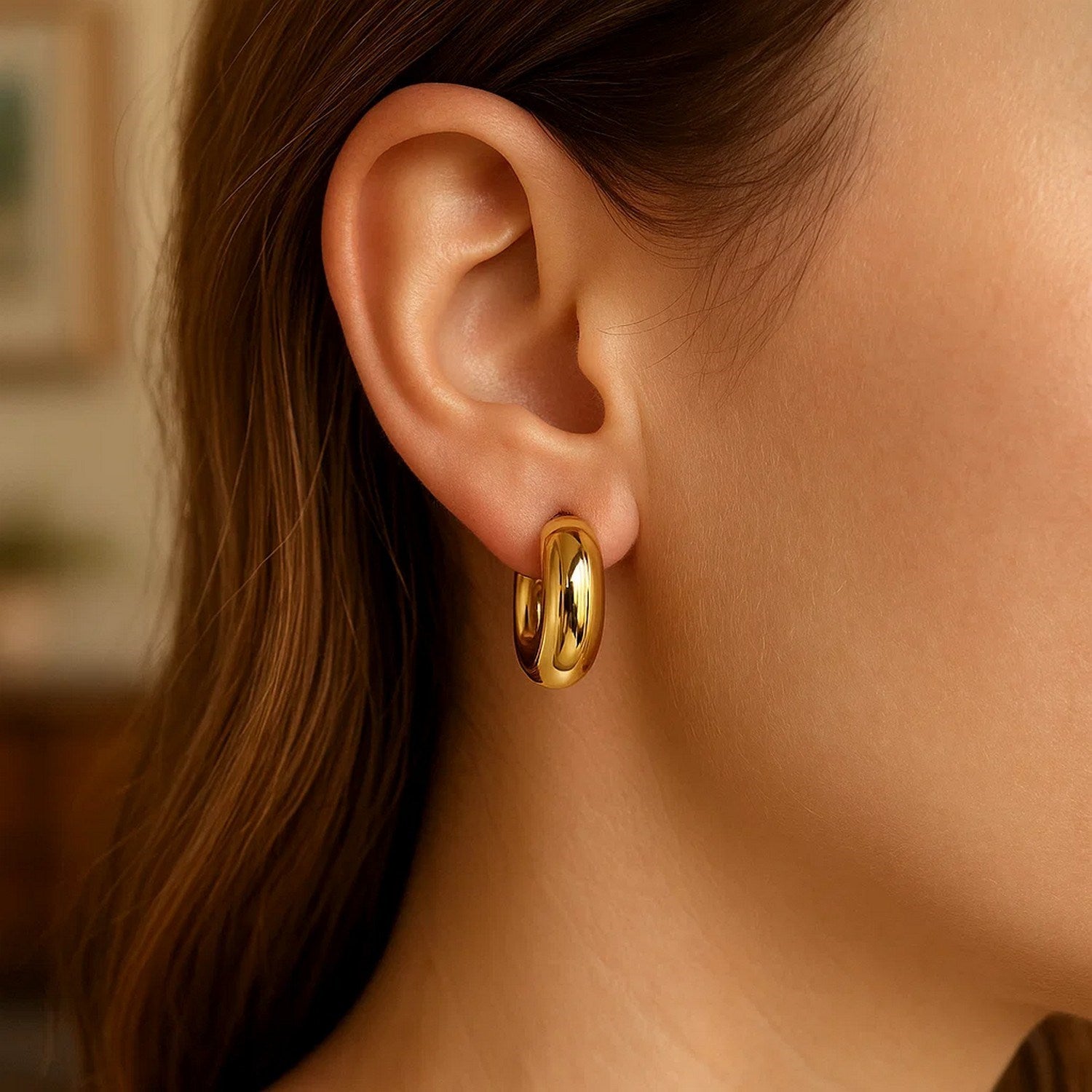 14k Yellow Gold Small Puffy Hoops