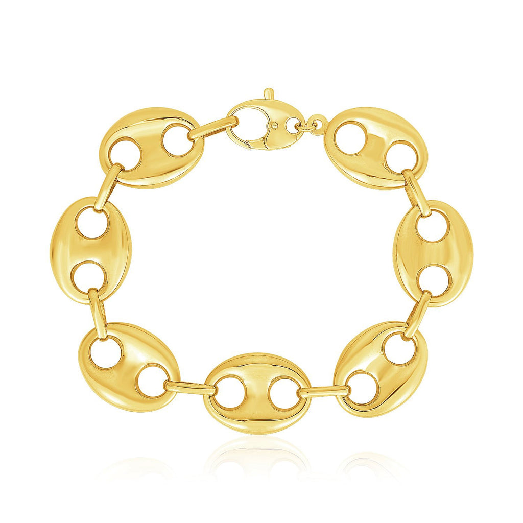 14k Yellow Gold High Polish Lite Puffed Mariner Link Bracelet  (16.00 mm)