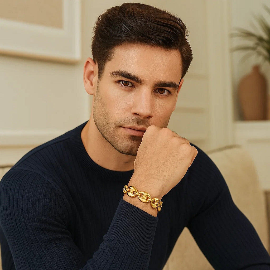 14k Yellow Gold High Polish Lite Puffed Mariner Link Bracelet  (16.00 mm)