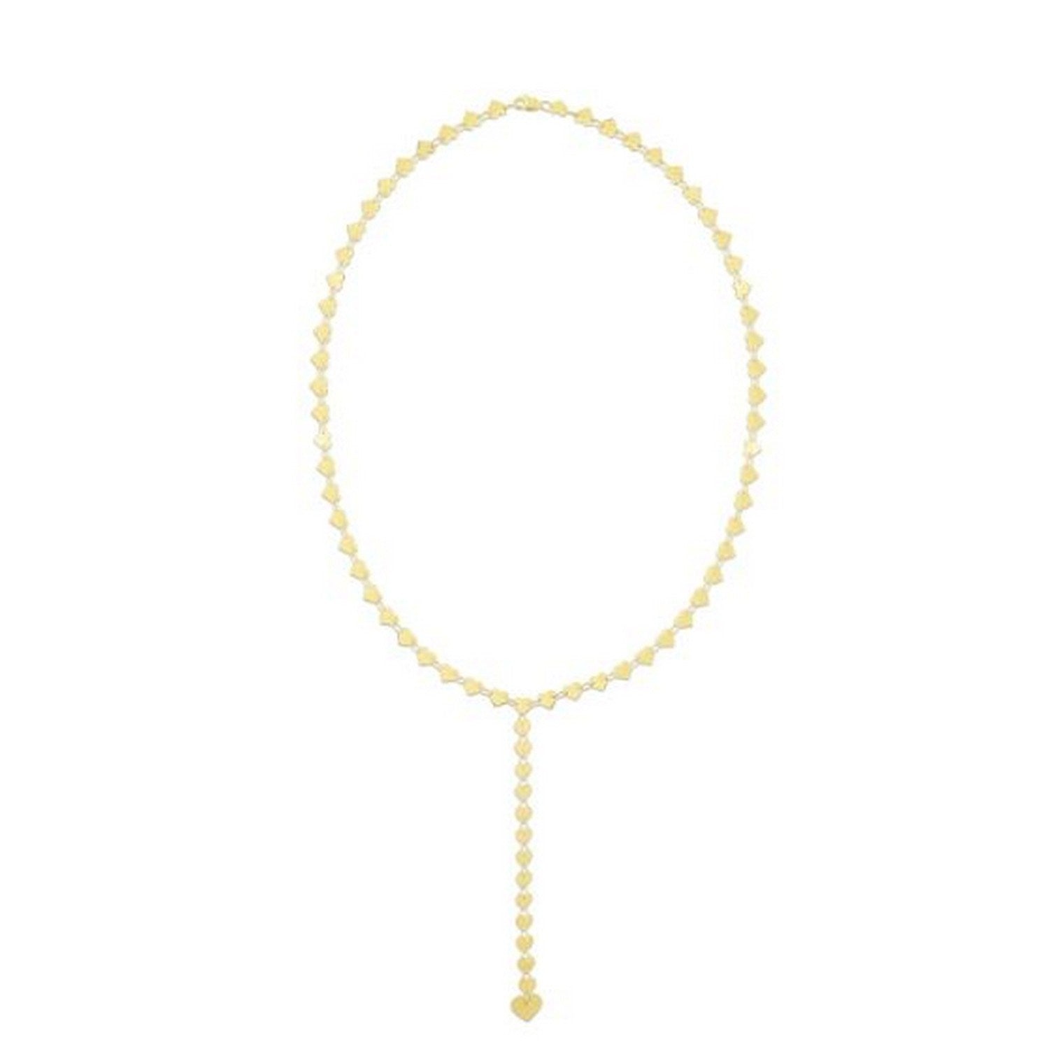 14k Yellow Gold Mirrored Heart Chain Lariat Necklace