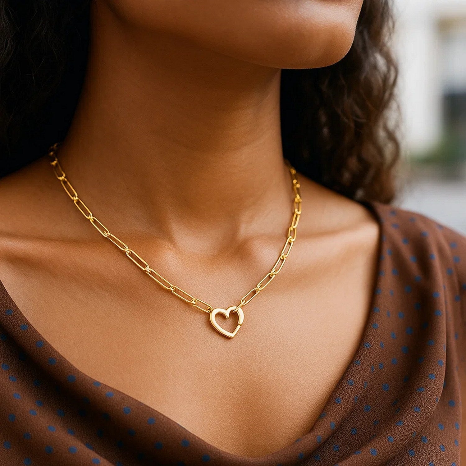 14k Yellow Gold Heart Element Paperclip Necklace