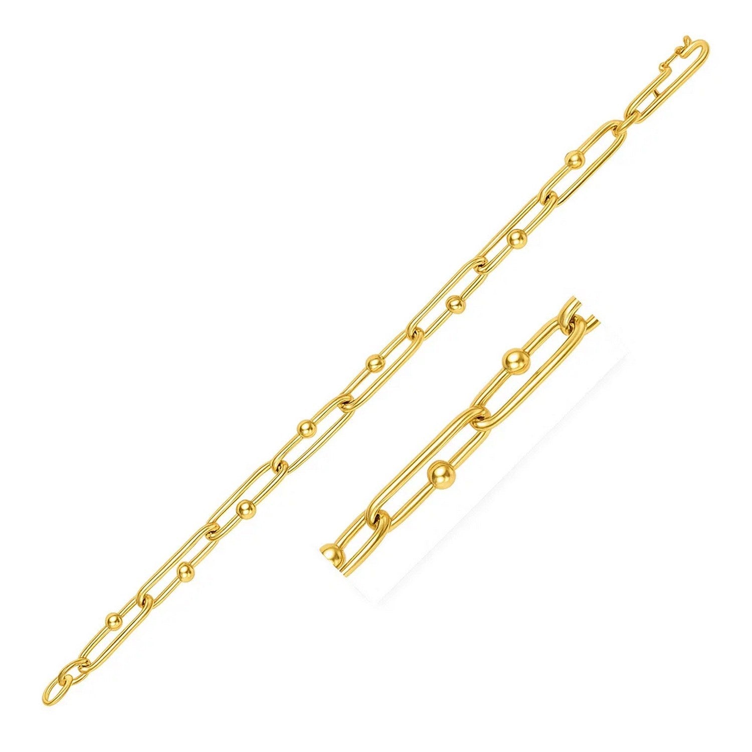 14k Yellow Gold 7 3/4 inch Beaded Oval Chain Bracelet (7.20 mm)