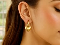 14K Yellow Gold Puffy Heart Dangle Huggie Hoops Earrings